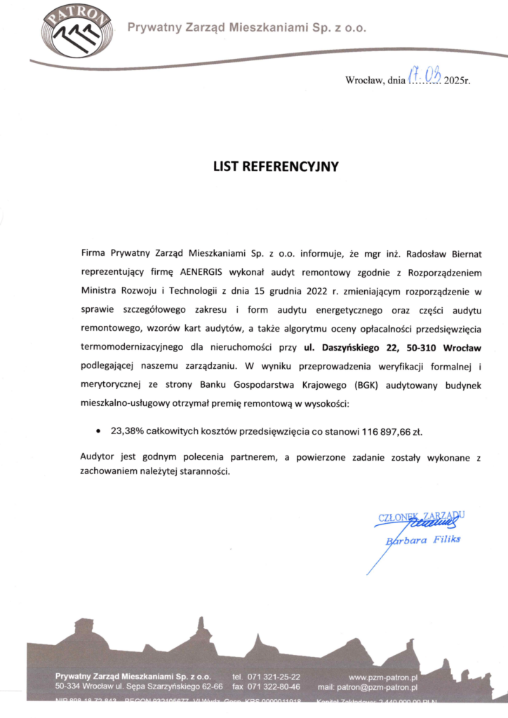 WSPÓLNOTA MIESZKANIOWA UL. DASZYŃSKIEGO 22, WROCŁAW